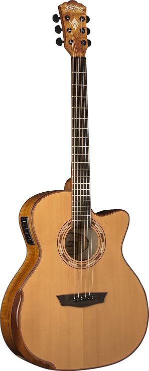 Washburn 6 String Acoustic-Electric Guitar, Natural (WCG66SCE-O) | Solid cedar top; Spalted maple body; Comfort armrest; Fishman electronics