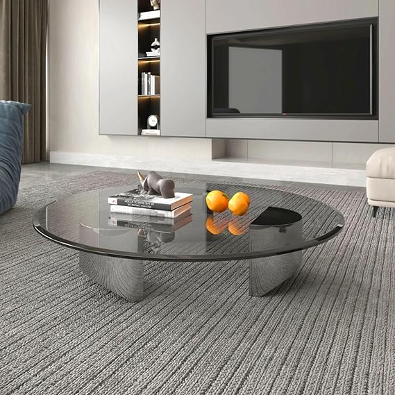 12MM thick tempered glass modern simple coffee table small size round tempered glass coffee table living room home tea table creative round glass coffee table suitable for living room(90cm/35.4in)
