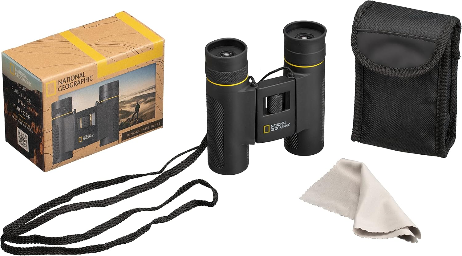 National Geographic 10 x 25 Pocket Binoculars with Foldable Eyecups for Glasses Wearers Rubber Coating Full Coating Folding Function and Carry Bag