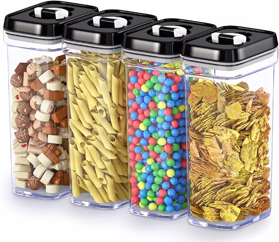 DWELLZA KITCHEN Airtight Food Storage Containers with Lids 4 Piece Set Air Tight Kitchen Storage Containers Clear Pantry Organization and Storage Set BPA-Free - Keeps your Food Fresh & Dry