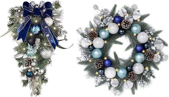 Valery Madelyn Christmas Wreaths&Garlands&Teardrop Value Bundles for Christmas Indoor Outdoor Decorations
