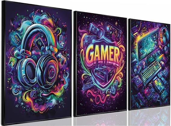 Yolbcdr Graffiti Gamer Canvas Wall Art Poster Set of 3, 16x24 inch