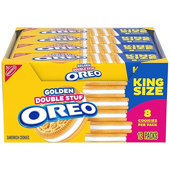 OREO Double Stuf Golden Sandwich Cookies, King Size, 12 Snack Packs
