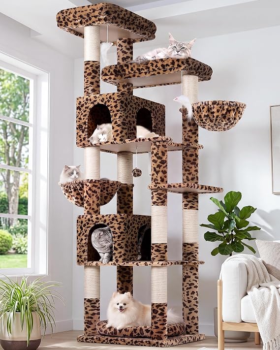 Globlazer Sturdy Extra Large Cat Tower for Indoor Cats, S81C, Leopard Print