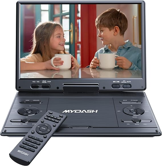 MYDASH 14.9'' Portable DVD Player with 12.5" Swivel Screen | Road-Trip Ready with 5H Battery, Car Charger, Headrest Mount, USB/SD Support & Remote