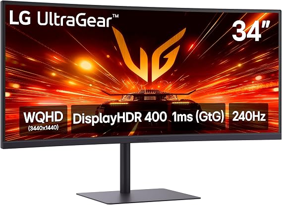 LG 34G630A-B 34-Inch Ultragear WQHD (3440 x 1440) Curved Gaming Monitor, 240Hz, 1ms, FreeSync Premium, DisplayHDR 400, Built-in Speaker, HDMI, DisplayPort, USB Type-C, Tilt/Height/Swivel Stand, Black | HDMI, DisplayPort, USB Type-C, 240Hz, FreeSync Premium, DisplayHDR 400, (3440 x 1440), 1ms, Built-in Speaker