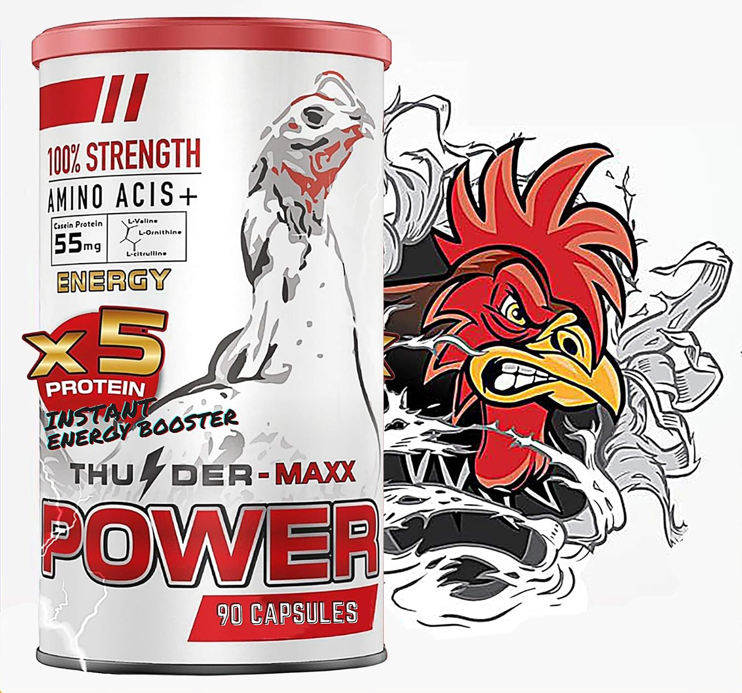 New Thunder Max Vitamins Health Supplement Capsules Rooster Booster Chicken Increasing Energy Formula Feed Cock, Good Breeding, Stronger & More Power, Healthy 90 Capsules Hen Food