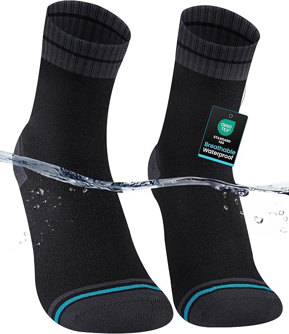 Waterproof Hiking Socks for Men, Breathable Crew Length | Three-layer socks with cotton lining, waterproof PFOA-free membrane and nylon outer; extended cuff for hiking in wet weather
