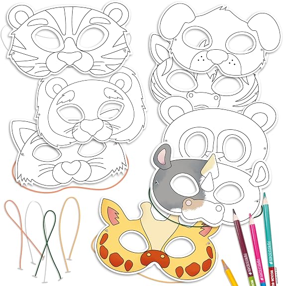 Papierdrachen Craft Set for Children - 8 Paper Masks for Colouring & Crafts - Creative Set Including Elastic Band - Various Designs - Ideal for Children's Birthday Parties & Fancy Dress - from 3 Years