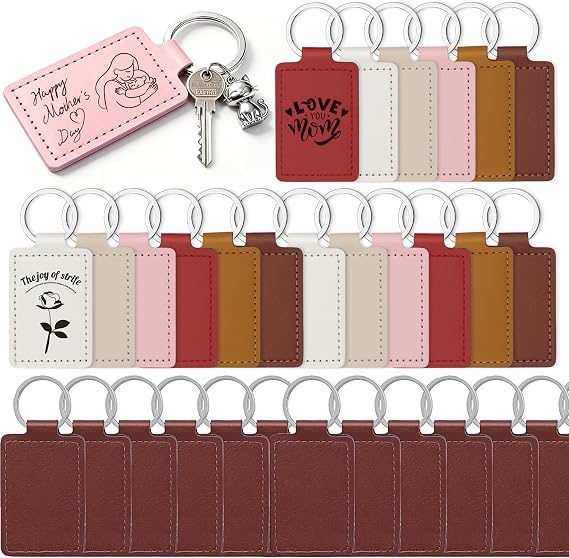 40 Pcs Leather Key Fob Kit, Rectangular Leather Keychain Blanks with Keychain Rings