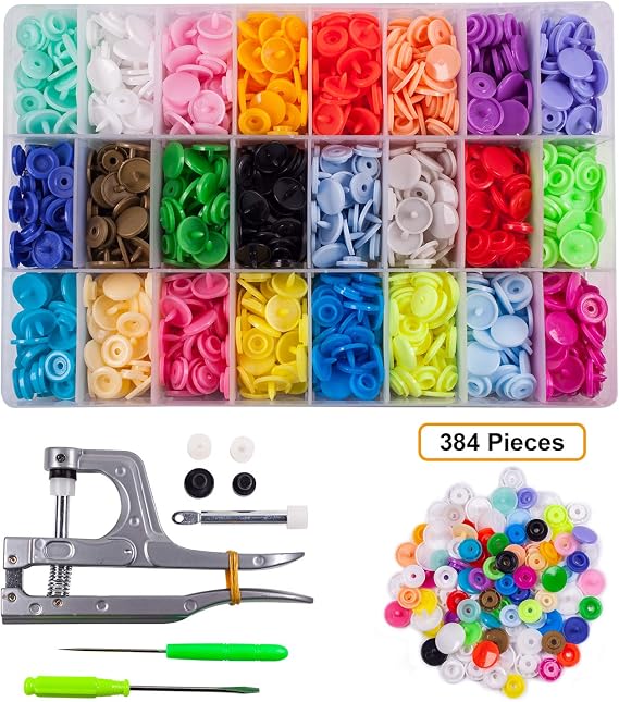 INNETOC T5 T8 Plastic Snap Buttons with Snap Pliers for Sewing and Crafting (375 T5+25 T8, 24 Color)