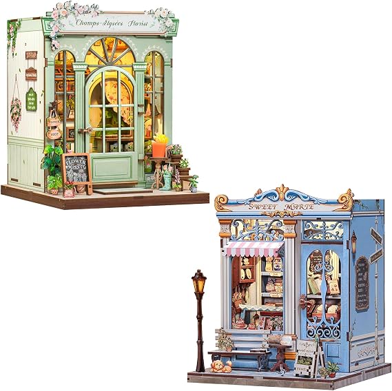 Book Nook Kit, DIY Miniature House Kits for Adult and Teens, Dollhouse Mini Booknook House Bookshelf Decor, DIY Craft Gifts for Family and Friends(Champs-Elysees Florist&Sweet Marie)