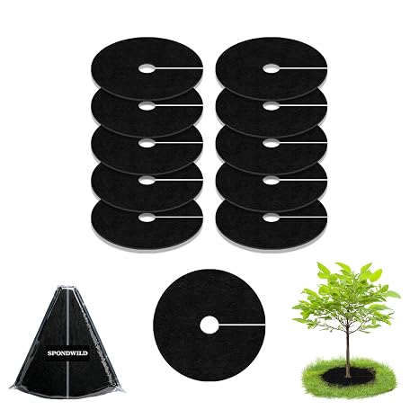 16" 10 Pack Non-Woven Tree Mulch Ring,Reusable Tree Ring Mulch Mat,Degradable Weed Control Fabric Mat for Landscaping Weed Control Root Protection,Tree Barrier Ring