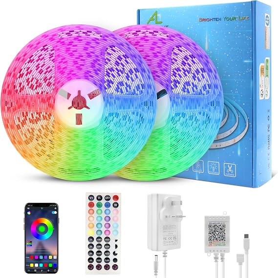 Bluetooth RGB LED Strip 2x10M 60 LEDs/M 5050 24V Remote APP [Energy Class F]