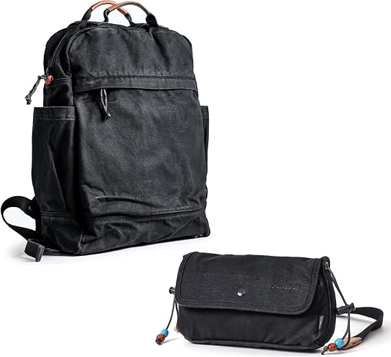 GOOTIUM Canvas Backpack x Crossbody Purse - Casual Vintage Style Cloth Daypack Combo