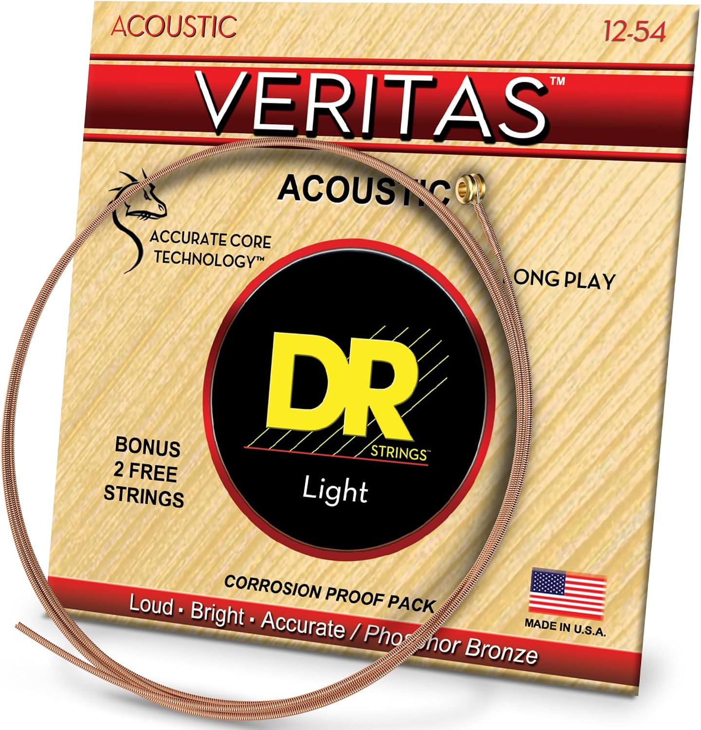 DR Strings Veritas Phosphor Bronze Acoustic Guitar Strings, 12-54 Light VTA-12
