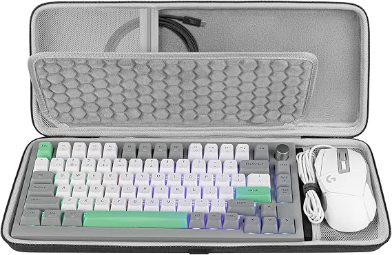 GEEKRIA 75% Keyboard and Mouse Combo Carrying Case, Compatible with Aula F75 Pro/S75 PRO, Keychron K2 Version 2/Q1 HE, ASUS ROG Azoth 75%, Redragon K673 PRO, 84 Keys Hard Shell Travel Bag