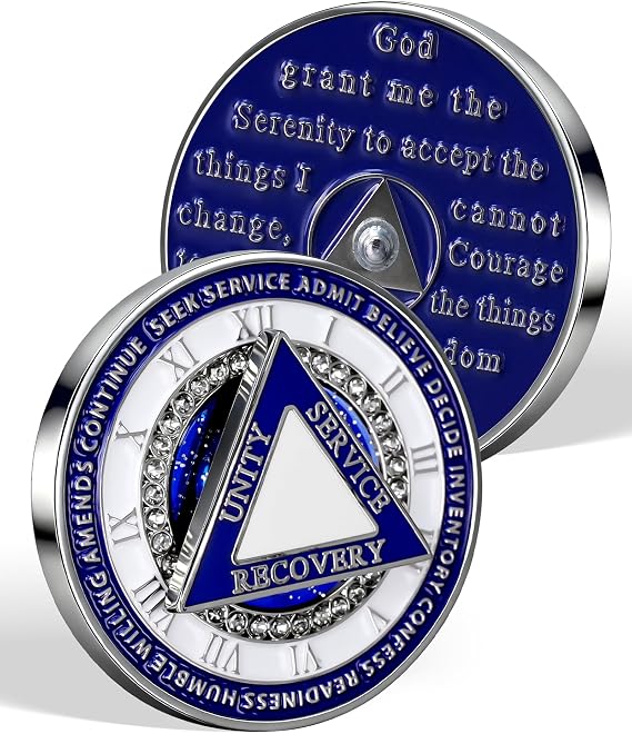 12 Step AA Sobriety Coin with Rotating Triangle, Sober Gifts for Men Women