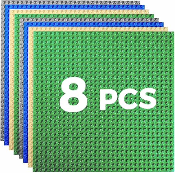 8-Pack Classic Baseplates for Building Bricks, 10 x 10 Inch, Multicolored