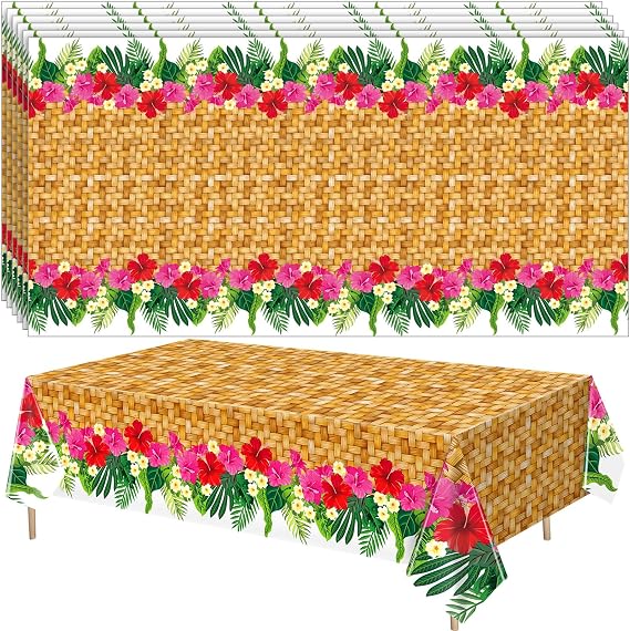 Mindsoft 6 Pcs Hawaiian Luau Party Tablecloth 54'' x 108'' Tropical Plastic Hawaiian Table Cover Disposable Rectangular Luau Party Decorations Summer Aloha Table Supplies for Bbqs Beach Pool Birthday