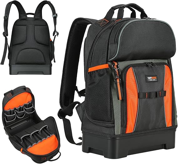 Heavy Duty Tool Backpack with Hard Bottom, 27 Pockets, 35x17x47 cm