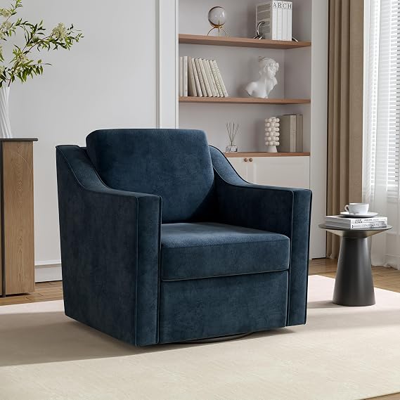 Swivel Accent Chair, 360 Swivel Armchairs with Deep Seat, Navy | Soft Chenille | Ergonomic Supports Lumbar | Metal Swivel Base | Deep Padded Seat for Reading & Relaxing, Living room