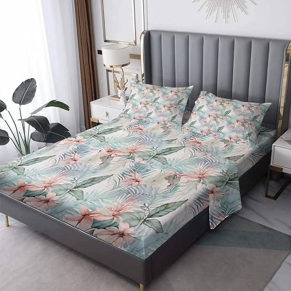 Leaf Floral Sheets Queen Size, Botanical Pattern Sheet Set, Soft Microfiber Wrinkle Free Bedding Sheets & Pillowcases 4 Piece, Bedroom Decor Bed Sheets with 16 Inch Deep Pocket