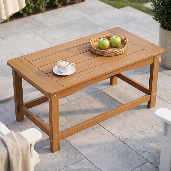Teak Outdoor Coffee Table for Patio, Rectangle Poly Lumber