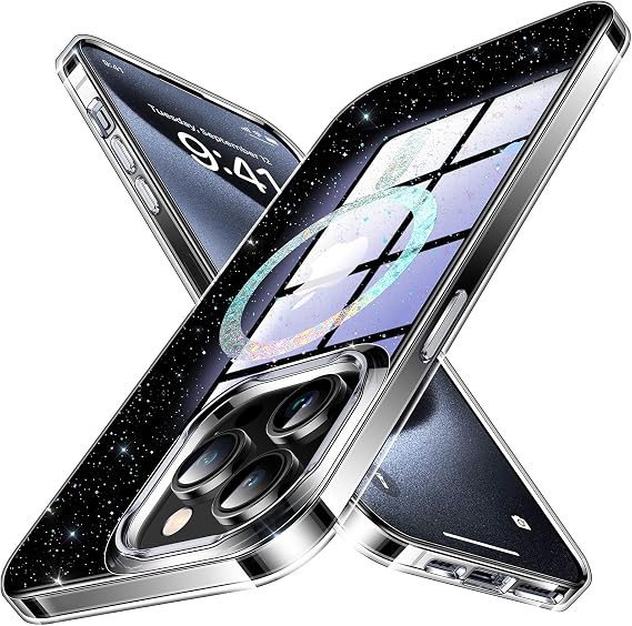 Humixx Glitter Bling Magnetic Phone Case for iPhone 15Pro Max [Compatible with MagSafe] Soft TPU Slim Fit Shockproof Protective Cute Case Cover for Women Girls 6.7 inch -Clear Glitter