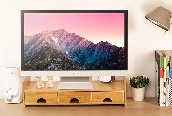 Monitor Stand Riser Desk Organizer-Bamboo 2 Tier Laptop Stand with Drawers, Adjustable Desktop Storage Organizer for TV,Computer, Printer, Cellphone-Use in Office,Home/Reduce Neck &Eye Strain(Basic) ...