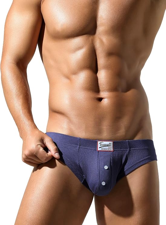 SEAUR Men Ribbed Bikini Briefs Breathable Pouch Underwear Sexy Low Rise Bulge Trunks Underpants with Button Fly