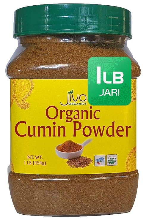 Jiva Organics Organic Ground Cumin Powder 1 Pound Jar - 100% Pure & Non-GMO, Cumin Seed Powder (packaging may vary)