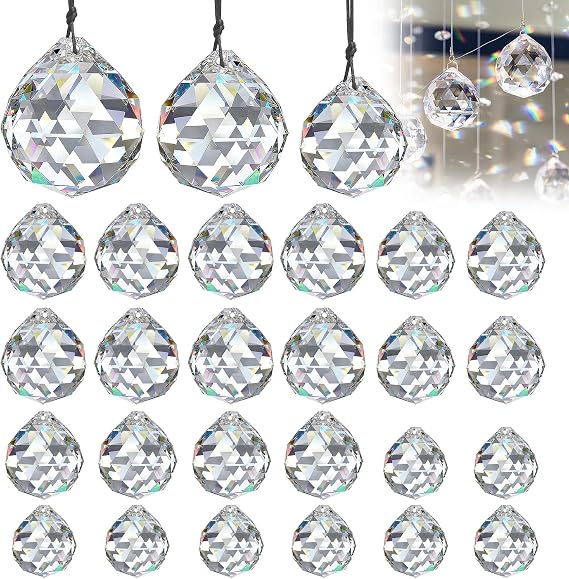 Set of 24 Suncatchers Crystal Hanging Crystals 20 mm / 24 mm / 29 mm Reusable transparent light catcher crystal crystal sun catcher perforated sun catcher DIY with rainbow light reflex