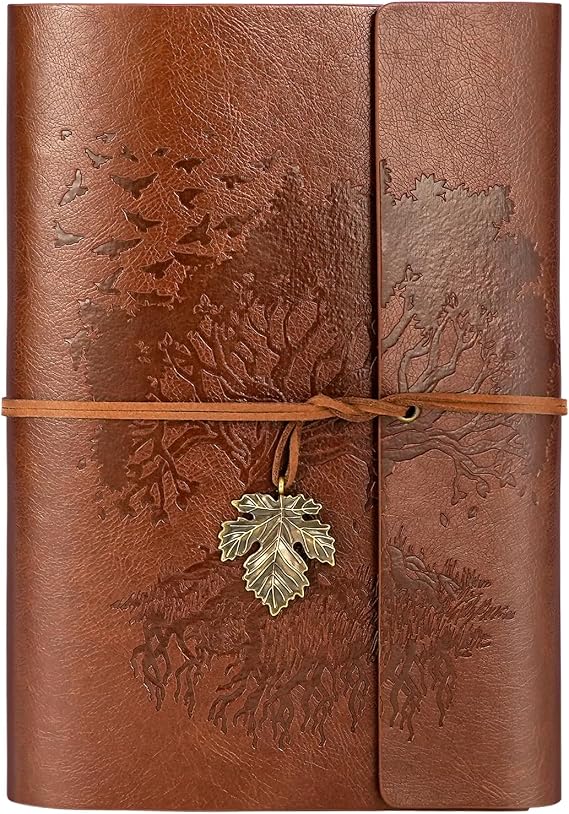 PU Leather Journal Notebook, 160 Pages A5, 23.5x16.5cm, Reddish-Brown | Refillable Notebook with Blank Pages, Travelers Notebooks, Spiral Bound Journal, Gift for Women, Men, Girls and Boys