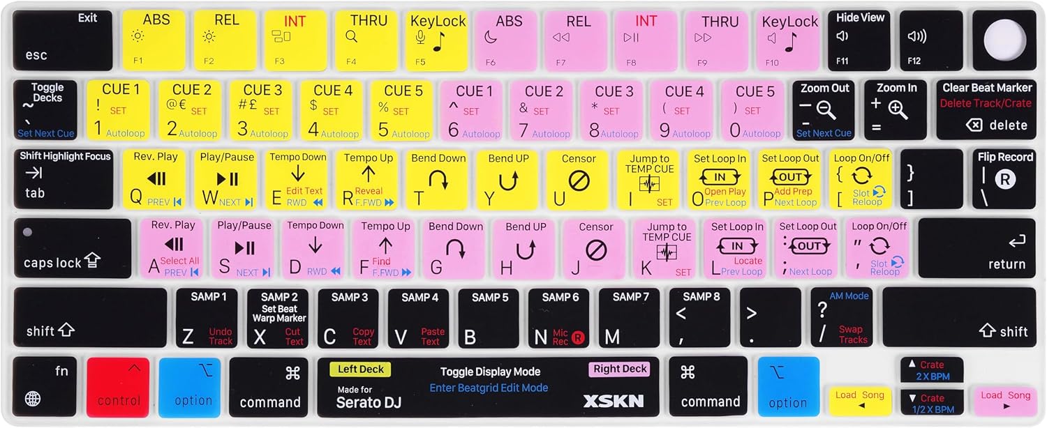XSKN Serato DJ Shortcut US Layout Keyboard Cover Skin for 2022 2023 2024 2025 MacBook Air 13.6 15.3 inch M2 M3 M4 with Touch ID A2681 A3113 A3240 A2941 A3114 A3241