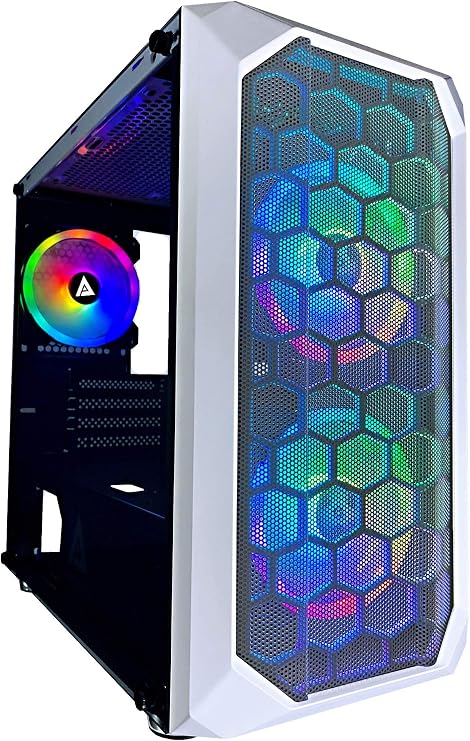 Apevia PRODIGY-WH Micro-ATX Gaming PC Case, High Airflow with 3X RGB Fans | 1x High Airflow Honeycomb Front Panet, 1x Tempered Glass Side Panel, Dust Filter, USB3.0/USB2.0/HD Audio ports