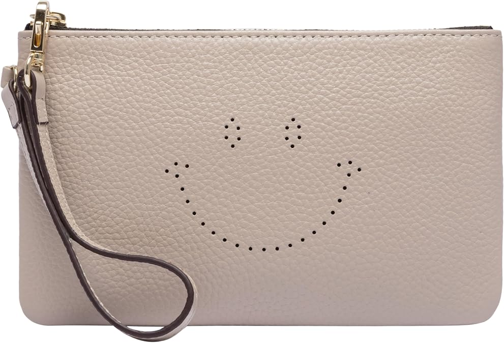 DORIS&JACKY Small Leather Wristlet Clutch Purse For Women Cute Smile Phone Pouch Bag