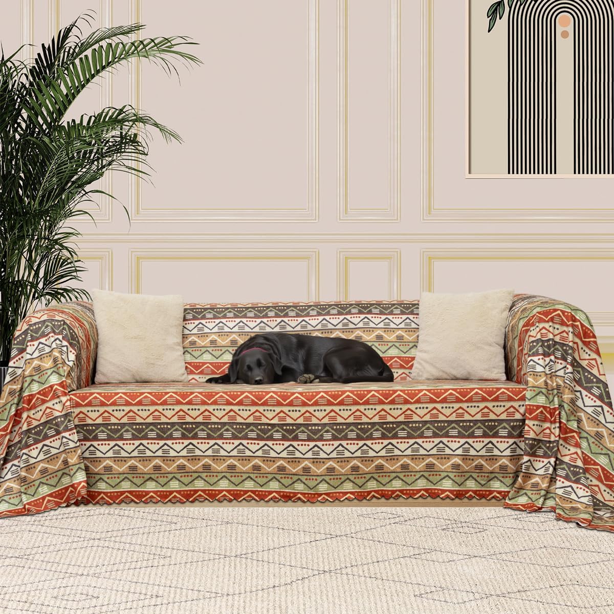LATUDA CONCEPT SoftMicro Boho Ethnic Pattern Microfiber Sofa Cover and Shawl, Anti-Slip 180x300 cm