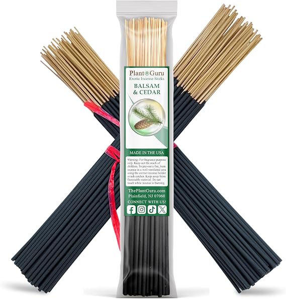 Balsam and Cedar Incense Sticks 11" - 1 Bundle 85 to 100 Sticks - Smooth and Clean Long Burn Time, 45 to 60 Minutes.