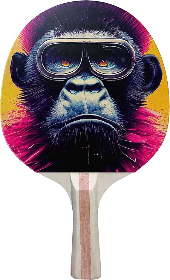 Gorilla Punk Colorful Design Ping Pong Paddle, Premium 5 Ply Table Tennis Racket (Red on Back)