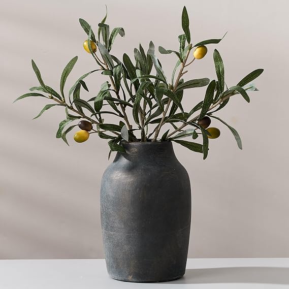 PORCER Ceramic Rustic Farmhouse Flower Vase, 7.2 Inch Boho Terracotta Vase for Home Decor, Living Room, Table, Shelf, Mantel Decoration, Farmhouse-Bronze