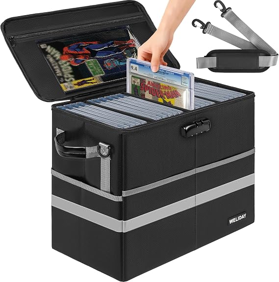 Graded Comic Storage Case Fits 30 CGC Comics, Fireproof & Moistureproof Comic Book Box, Stackable Comic Organizer Bin with Lock and 3 Internal Dividers