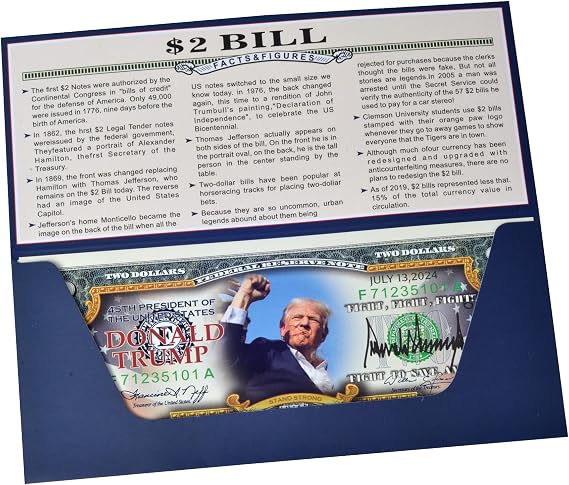 Trump Stand Strong $2 Bill Donald Trump 2 Dollar Bill Trump Never Surrender Colorized Mugshot $2 Bill Uncirculated Commemorative Coin Trump Merchandise