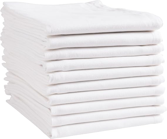 KAF Home White Kitchen Towels, 10 Pack, 100% Cotton - 20 x 30, Soft and Functional Multi-Purpose, Baking, Cooking, Cleaning, Printing, Monogramming, and Embroidery (Plain Weave)
