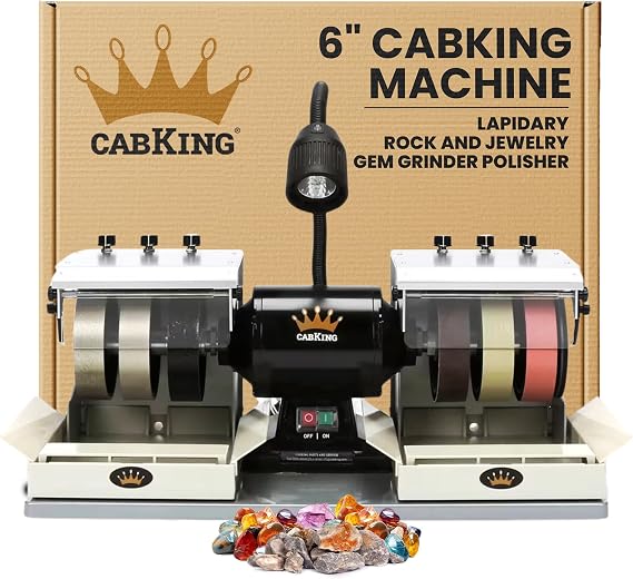 CabKing Cabbing Machine Lapidary Equipment Professional 6" Jewelry, Gemstone Polisher Tools, Cabochon Machine, Jewelry Making Supplies, LED Lamp, Water System, Accessories CABKING-6V3, 115V Only