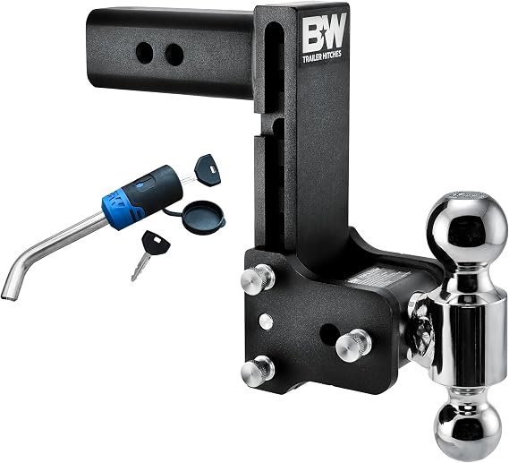 B&W Trailer Hitches Tow & Stow Adjustable Trailer Hitch Ball Mount with Receiver Lock - Fits 2.5" Receiver, Dual Ball (2" x 2-5/16"), 7" Drop, 18,000 LB GTW - TS20040B and TS51230