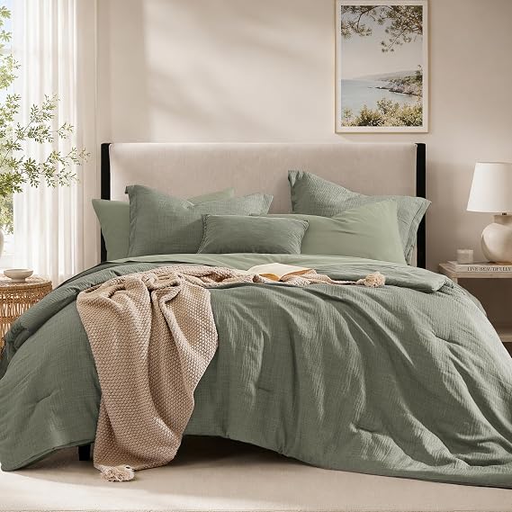 Queen Comforter Set - 7 Pieces Queen Size Bedding Set Textured Bed in a Bag