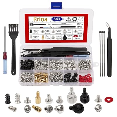 363Pcs Computer Screw Standoffs Assortment Kit for 2.5in SSD Hard Drive Computer Case Motherboard Fan Power Graphics