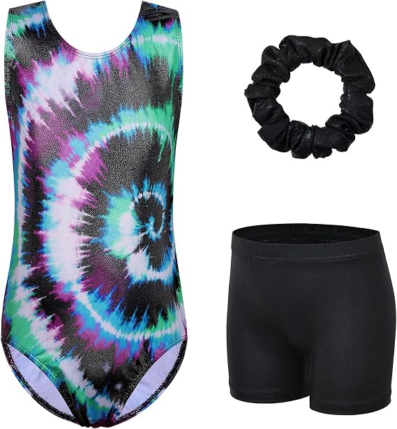XFGIRLS Girls Gymnastics Leotard Set with Tumbling Shorts 3-14 Years | Soft stretchy breathable leotard, chafe-free, opaque, Sparkly rhinestones, includes a headband & short, machine wash