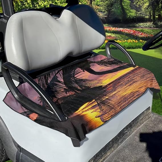 Beach Palm Tree Pattern Universal Fit Golf Cart Seat Cover for Most 2 Passenger Club Car Soft Breathable Fabric Golf Cart Seat Towel Protector